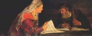 Esther and Mordechai writing the second letter of Purim (via wikimedia commons)