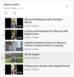 Hazon's 2020 Shavuot Video Playlist