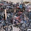 A bike "compost" heap at Free Cycles where riders volunteered